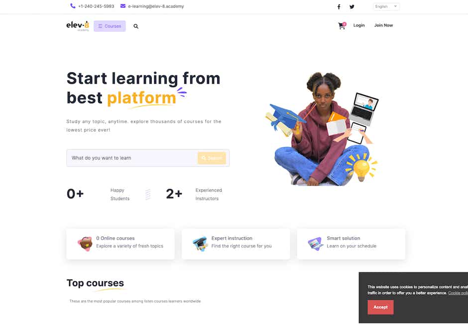 User-friendly learning management system interface developed by WubSites for Elev-8 Academy, enabling efficient course delivery, student engagement, and progress tracking.