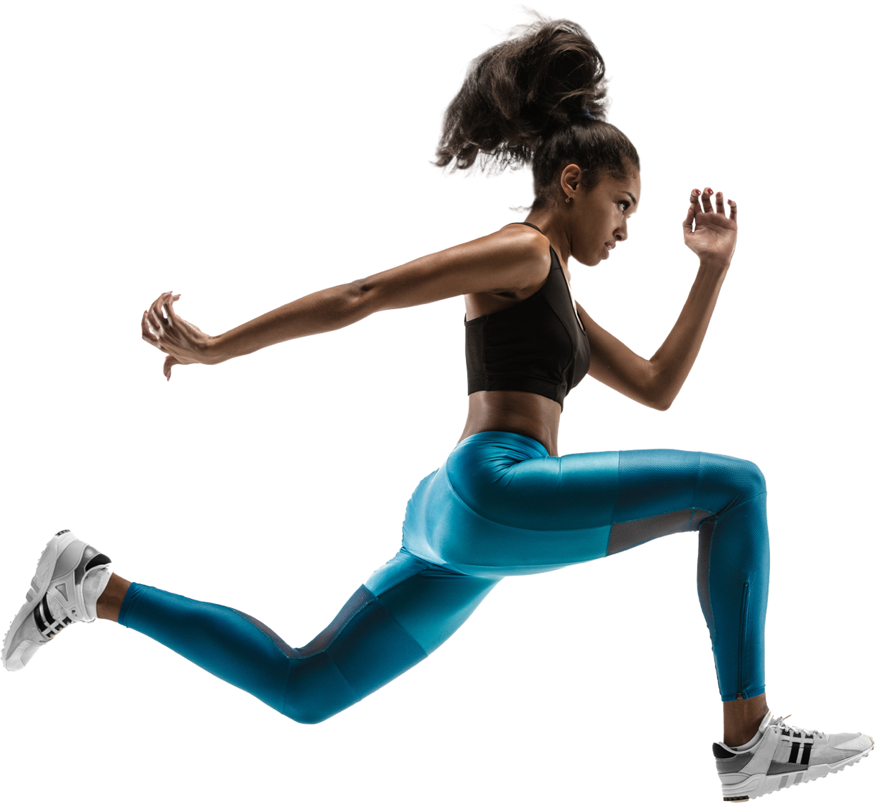 A fast and agile Ethiopian athlete sprinting forward, symbolizing the speed and performance of websites designed and developed by WubSites.